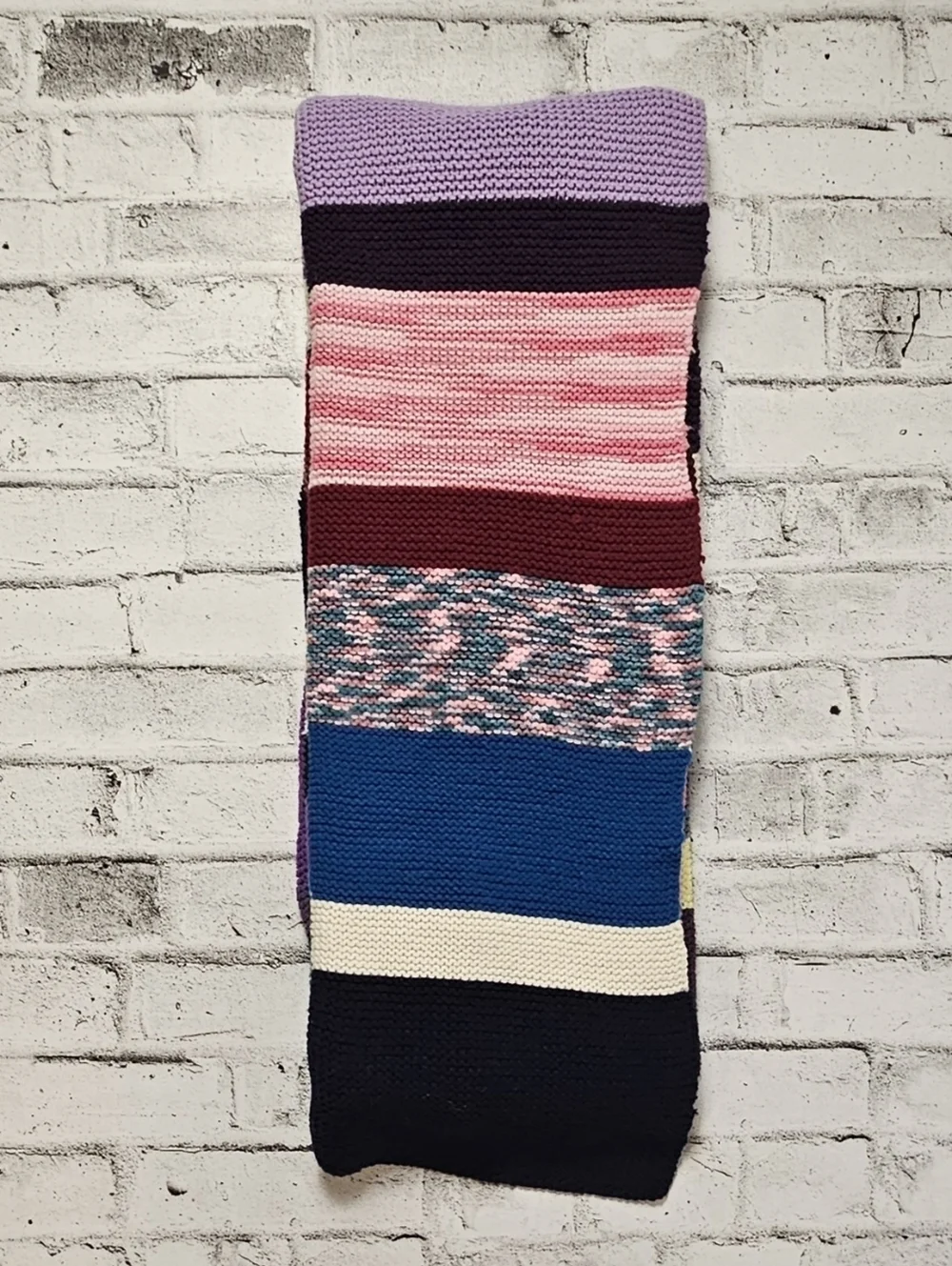 Hand Knit Patchwork Throw Blanket 52x69 Colorblock Boho Vintage Style